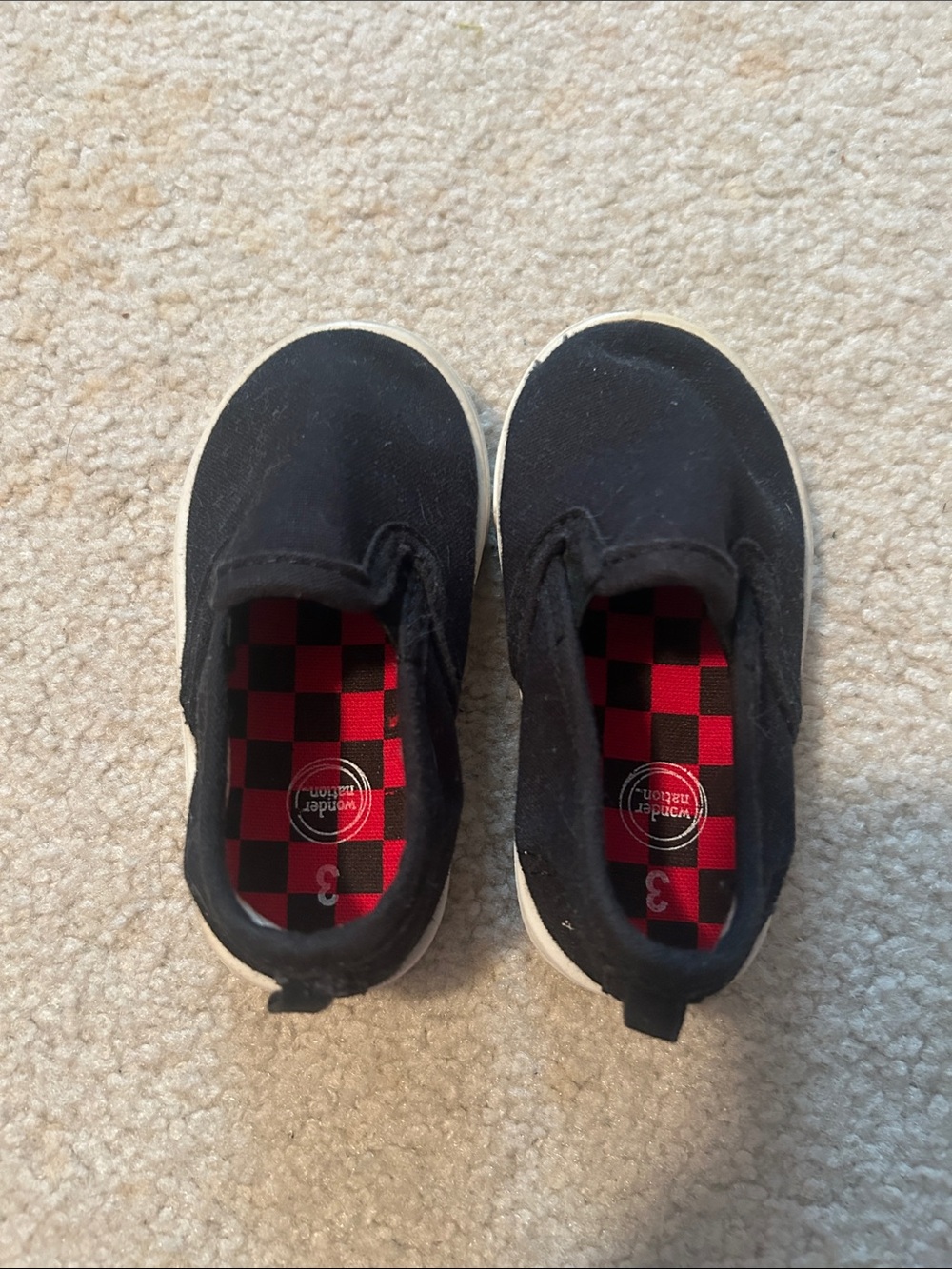 wonder nation Black Slip-On Sneakers with Red Check Insole